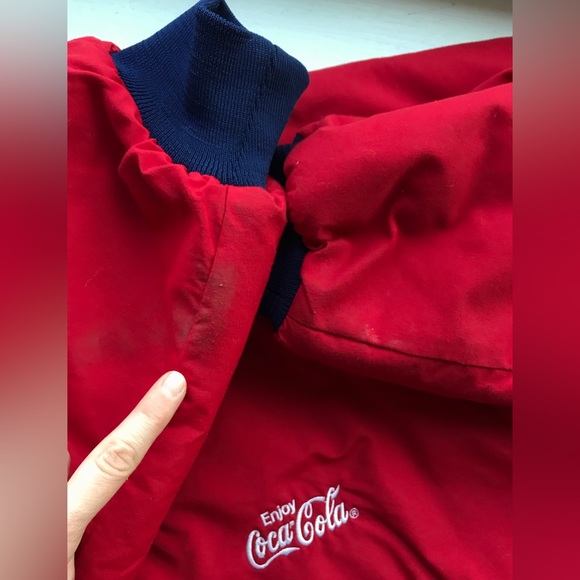 1990’s, Red w/Navy Fleece Lining, Embroidered “Enjoy Coca-Cola”, ViaSport Jacket - Picture 7 of 8